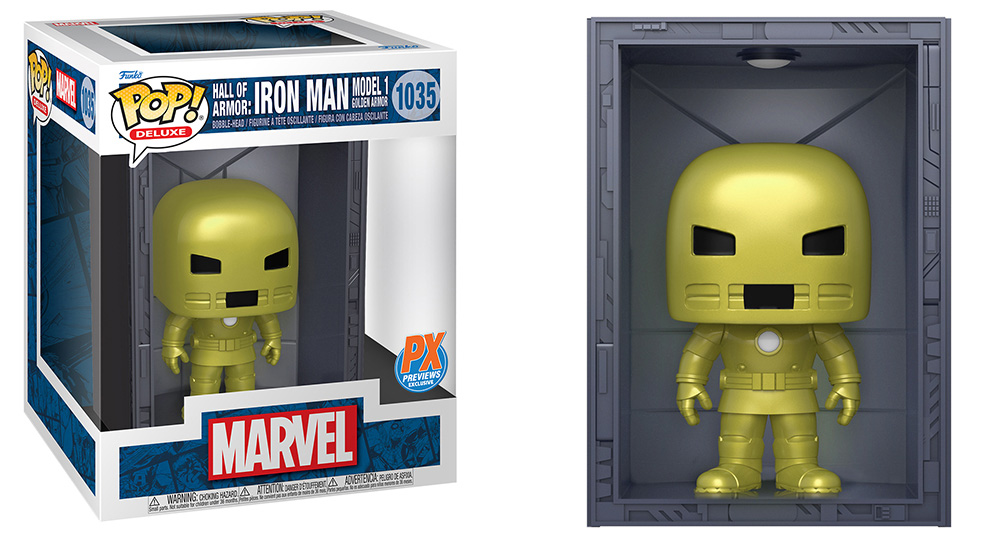 Funko POP Deluxe Marvel - Hall Of Armor Iron Man Model 4 PX Previews  Exclusive (red / gold)